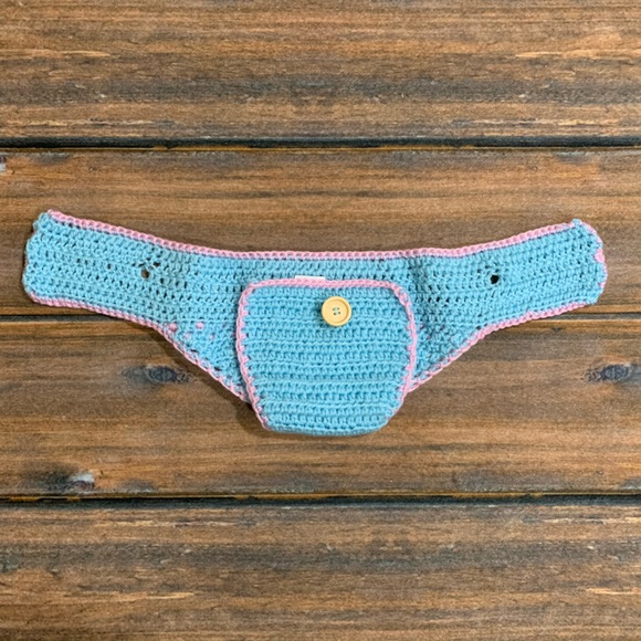 So’Dorable Pink & Blue 3-piece Crochet Owl Set - hat/diaper cover/booties 0-6mo - Picture 8 of 15